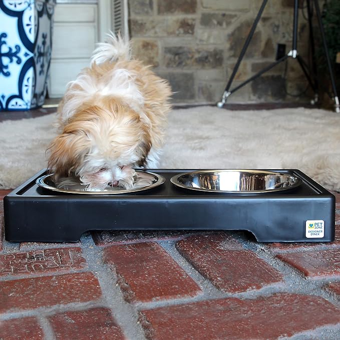 Pet Zone Designer Diner Elevated Dog Bowl Stand, 3 Adjustable Height Levels | Set includes two stainless steel dishes holding up to 7 cups each, raised feeding comfort for growing puppies and big breeds - Image 7