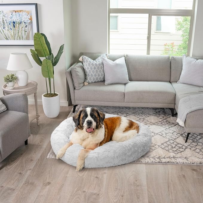 Best Friends by Sheri The Original Calming Donut Dog Bed for Extra-Large Dogs up to 150 lbs, Lux Faux Fur, Gray, 45" x 45" - Image 7