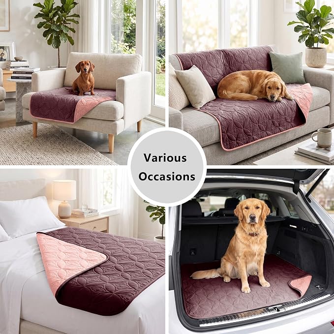 Waterproof Couch Cover for Dogs - Washable Pets Furniture Protector | TPU Leak-Proof Liner, Lightweight & Reversible, Fits Chair, Sofa, Bed, 52" x 82" , Burgundy/Pink - Image 5
