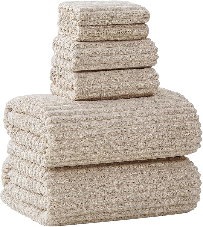 6 Piece Bath Towel Set, 40"x80" Oversized Bath Sheets, Beige | Microfiber, Quick Dry, Highly Absorbent, Towels for Bathroom, 2 Extra Large Bath Towels, 2 Soft Hand Towels, 2 Washcloths by NALIVO