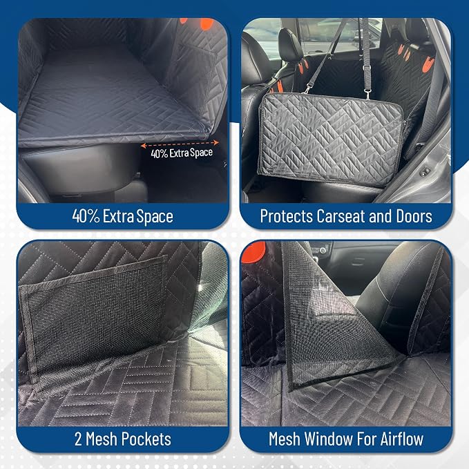 Dog Backseat Extender with Hard Bottom – Waterproof Pet Travel Platform - Nonslip Rear Seat Cover - Car Hammock Bed for Cars SUVs & Small Trucks - Image 2