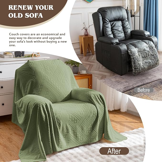 Waterproof Recliner Chair Cover, Anti-Slip Reclining Sofa Covers, Washable Durable Breathable Couch Covers with Reversible Design, Pet Furniture Protector for Dogs Cats 71x91in/Green - Image 4