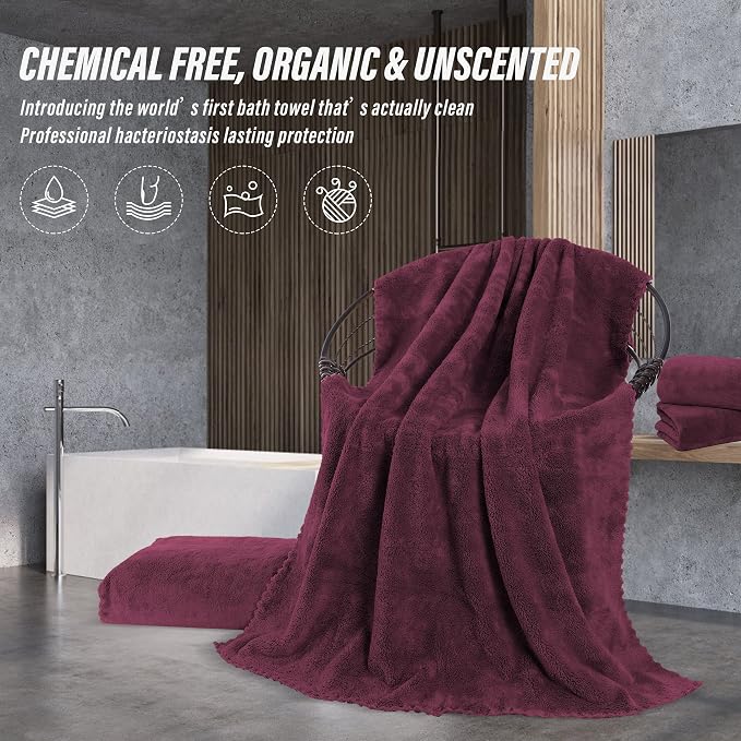 MOONQUEEN 6 Pack Premium Bath Towel Set - Quick Drying - Microfiber Coral Velvet Highly Absorbent Towels - Multipurpose Use as Bath Fitness, Bathroom, Shower, Sports, Yoga Towel (Burgundy) - Image 5