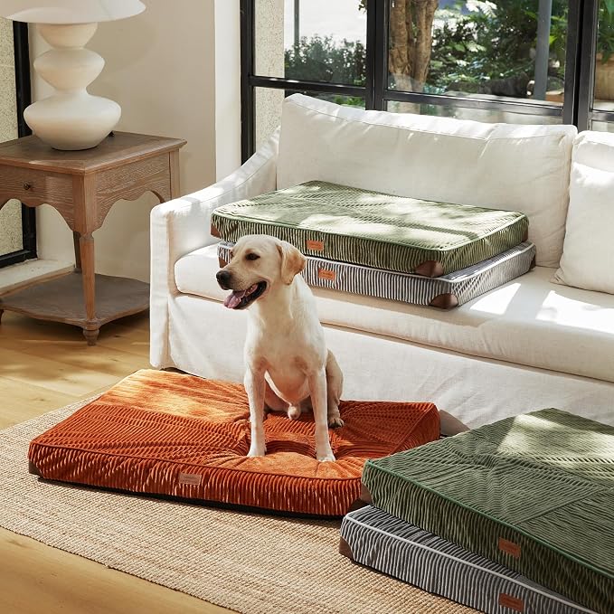 FUKUMARU X-Large Dog Bed, Thickened Waterproof Dog Mat with Washable Cover | 4" Extra Thick Egg Crate Foam Pet Mat, Corduroy Orthopedic Dog Bed for Crate, Flat Dog Pad with Anti-Slip Bottom - Image 8