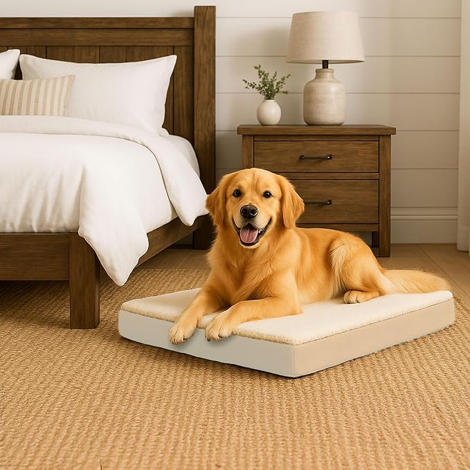 PETMAKER Orthopedic Dog Bed - 2-Layer Memory Foam Bed with Machine Washable Sherpa Top Cover - 36x27 Mattress for Large Dogs up to 65lbs (Tan) - Image 8