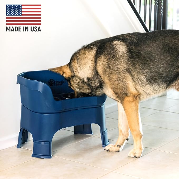 Neater Feeder Deluxe Mess-Proof Elevated Dog Bowls for Large Dogs (40+ lbs), 2 Height Adjustable (14.5” & 17.5”) No-Spill Raised Dog Bowl Stand, Stainless Steel Food Bowl Set, Made in USA, Dark Blue - Image 2