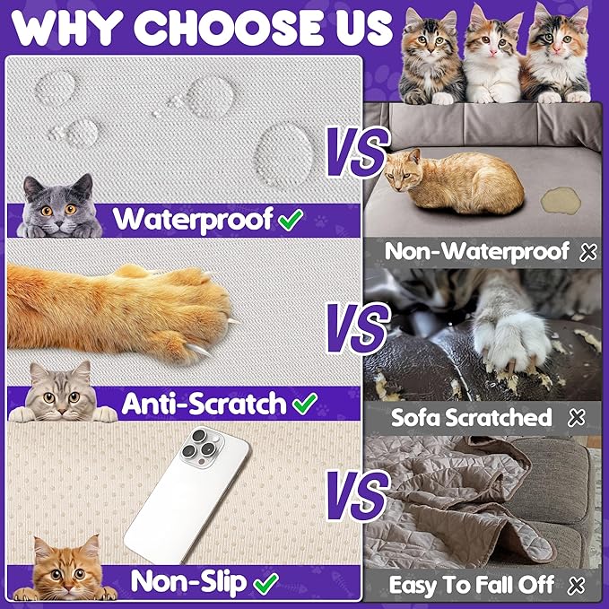 Loiion Cat Scratch Proof Furniture Protector Waterproof Sofa Cover 150"x91" | Pet-Friendly Couch Protector, Anti-Scratch & Anti-Slip Sofa Cover For Cats Dogs Kids, Machine Washable - Image 5