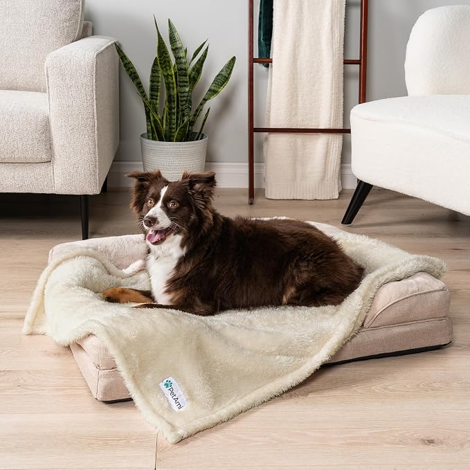PetAmi Fluffy Waterproof Dog Blanket for Couch and Bed, Reversible Sherpa Pet Throw, Pee Proof Furniture Protector Sofa Cover, Washable Cat Blanket for Small Medium Dogs and Cats (Beige Cream, 29x40) - Image 5