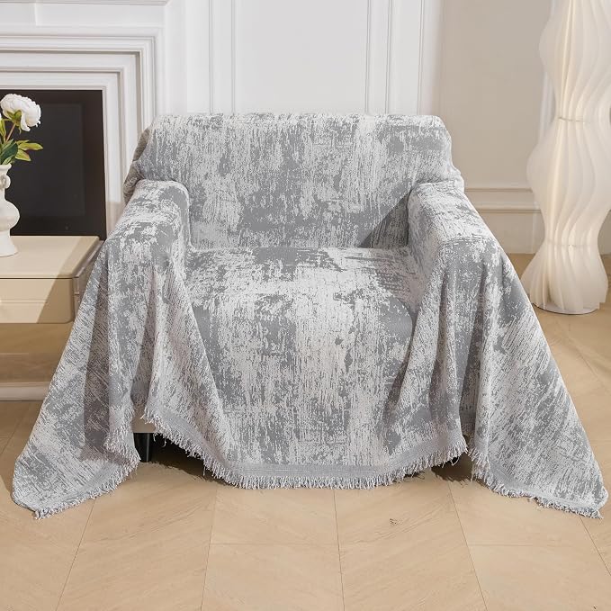MEETSKY Small Couch Cover Oversized Chair Cover Washable, Chenille Soft Throws Cover for Single Sofa, Abstract Geometric Sofa Slipcover Multi-Use Furniture Protector for Dogs, 71" x 91", Light Grey by MEETSKY