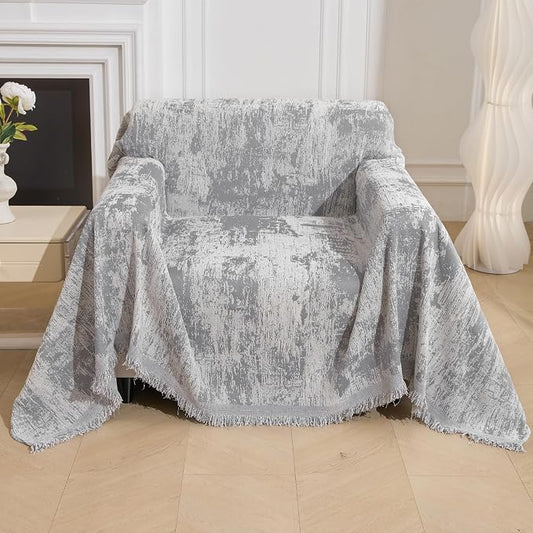 MEETSKY Small Couch Cover Oversized Chair Cover Washable, Chenille Soft Throws Cover for Single Sofa, Abstract Geometric Sofa Slipcover Multi-Use Furniture Protector for Dogs, 71" x 91", Light Grey by MEETSKY