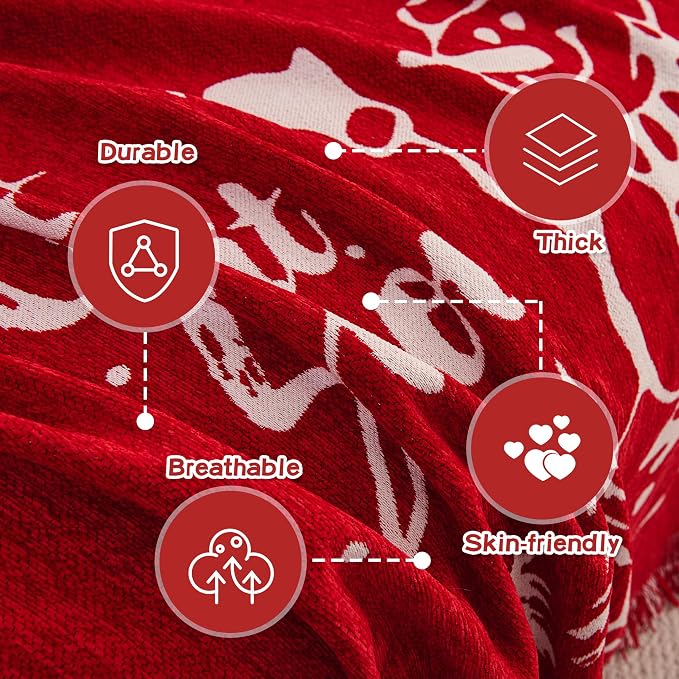 MEETSKY Christmas Sofa Cover Couch Covers for 2 Cushion Couch Sofa, Washable Couch Cover Blanket with Tassel for Living Room Sectional Sofa Slipcovers for Dogs Large Couch Protector, 71" x 118", Red - Image 5