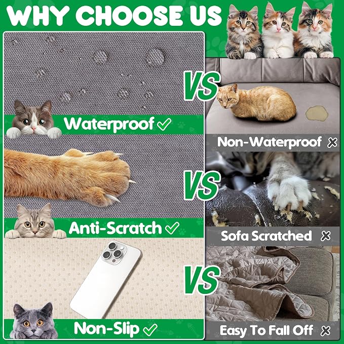 Cat Scratch Furniture Protector - Anti-Slip, Waterproof Sofa Cover to Keep Cats Off, Pet-Friendly Couch Protectors for 3 Cushion Couch, Anti-Scratch Couch Cover for Pets and Kids 118"X91"Dark Gray - Image 4