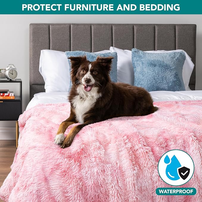 PetAmi Waterproof Dog Blanket for Couch, Queen Bed & Furniture,Reversible Sherpa & Faux Fur Pet Blanket, Leakproof Throw for Large Dog Cat, Washable Soft Calming Protector (90x90, Tie-Dye Pink) - Image 2