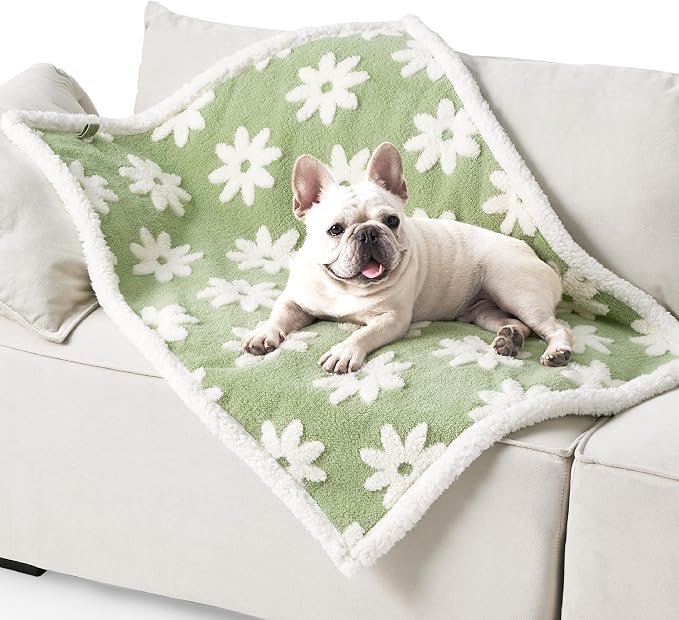 LE SURE Waterproof Dog Blankets for Medium Dogs Cute 3D Jacquard,30x40 | Puppy Blanket for Cat Aesthetic Gift, Warm Soft Sherpa Throw Washable, Reversible Pet Couch Protector, Flower Garden Green - Image 8