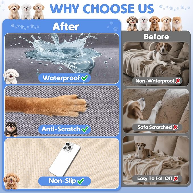 Loiion 100% Double-Sided Waterproof Dog Sofa Cover - Anti-Slip, Leakproof Couch Cover, Pet-Friendly Couch Protectors for Puppy, Large Dog, Kids and Pets 118"X91" - Image 4
