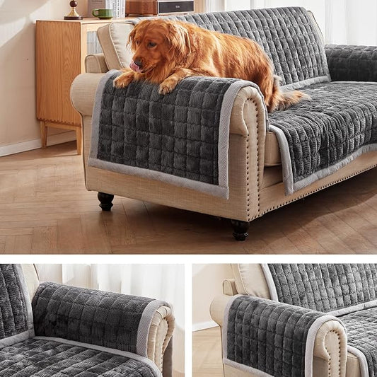 Couch Cover for Dogs Washable,Non-Slip Fuzzy Sofa Covers for Pets | Thick Soft Furniture Protector Fits Loveseat & Sectional,Against Fur&Dirt(Dark Gray, 2pc/22"x28"-Arm/Backrest Cover) by Unknown