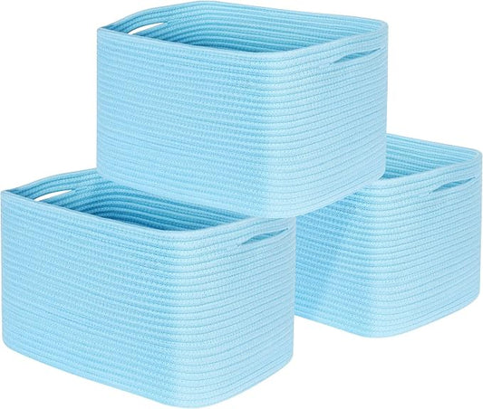 MINTWOOD Design 3-Pack Decorative Woven Storage Baskets for Shelves, Cube Bin Box for Organizing Books, Shoes, Dog Toys, Pantry Closet and Living Room Organizer, Sky Blue by MINTWOODDesign