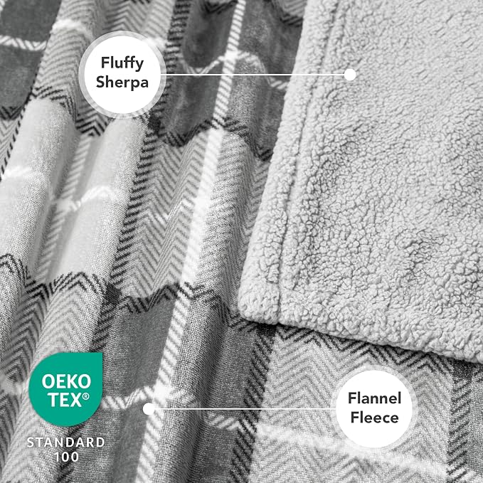 PetAmi Waterproof Dog Blanket for Couch, Extra Large 80x60, Pee Proof Sherpa Fleece Reversible Pet Throw, Furniture Protector for Bed Sofa Crate Kennel, Soft Washable Cover for Dogs, Plaid Light Grey - Image 3