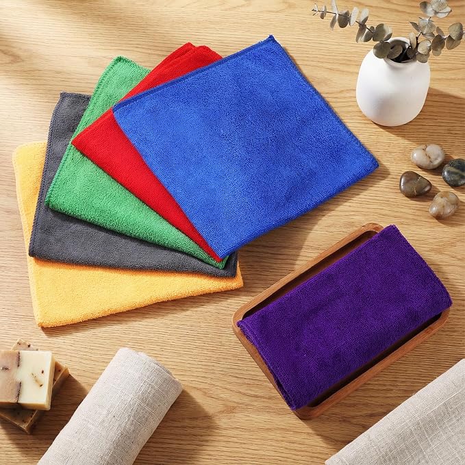 Nuenen 60 Pcs Microfiber Cleaning Cloths for Cars 16 x 16 Inch Ultra Absorbent Car Towels Drying Reusable Cleaning Supplies House Kitchen Window Microfiber Towel (6 Color) - Image 2