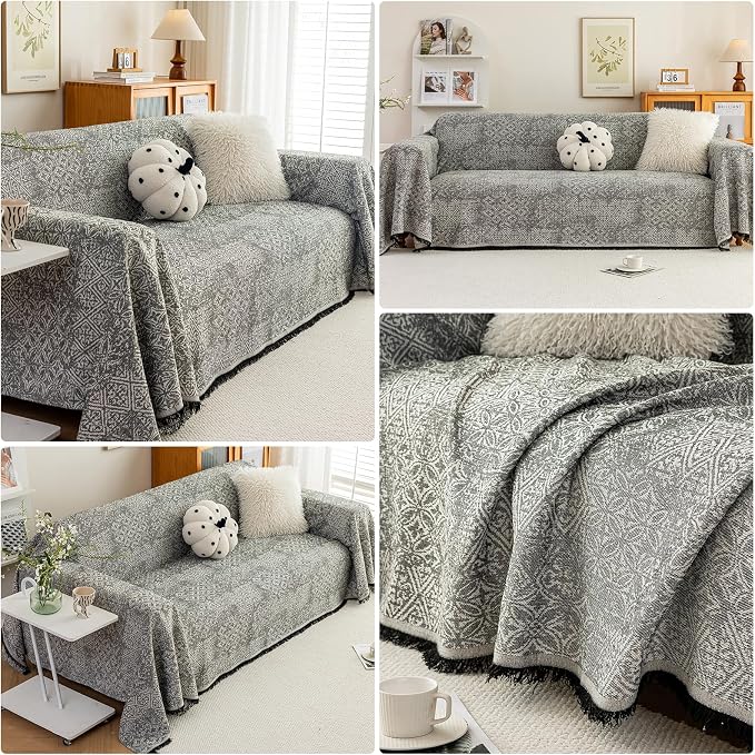 Deep Dream Boho Couch Cover for Dogs, Soft Chenille Couch Covers for 3 Cushion Couch, Thick Sofa Slipcover Sofa Cover WashableCouch Protectors for Pets (Black, 71"x118") - Image 3