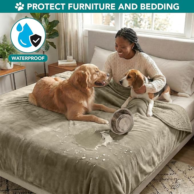 PetAmi Premium Waterproof Dog Blanket for Large Dogs, Reversible Sherpa & Flannel Fleece, Leakproof Pet Throw for Couch Protection, Soft Plush Furniture Protector for Cats, Washable, 60x80 Taupe - Image 2