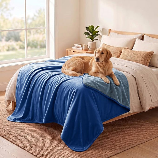 Waterproof Blanket - Reversible Dog Throw as Furniture Protector | Soft Velvet & Flannel, TPU Leak-Proof Liner, Machine Washable, Fits Couch and Bed, 82" x 108", Navyblue/Stoneblue by TuffeelHome