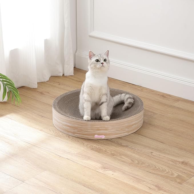 CSR1010J Nelson 20.13" Modern Cardboard Round Bowl Cat Scratcher with Catnip, Oak Wood - Image 2