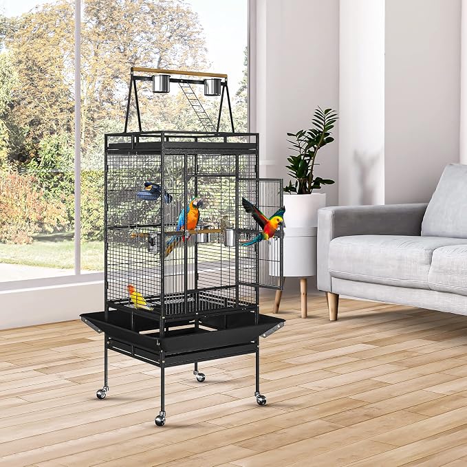 Nova Microdermabrasion 68-Inch Height Wrought Iron Standing Large Play Top Bird Cage for African Grey Small Quaker Parrot Cockatiel Sun Parakeet Green Cheek Conure Dove Budgie Lovebird - Image 2