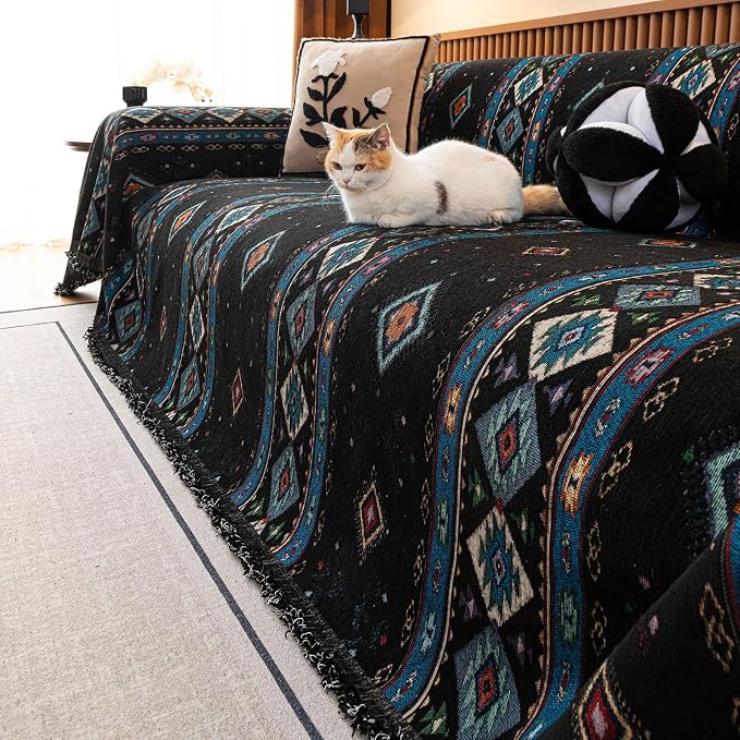 ROOMLIFE Couch Cover 3 Cushion Sofa, Washable Non Slip Furniture Sofa Protector Cover, Soft Chenille Sofa Slipcovers Sectional L Shape Dogs Couch Cover Throw Blanket with Tassels 71''X118'' - Image 6