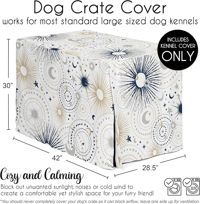 Sweet Jojo Designs 42in. Medium/Large Dog Crate Cover (Boho Star and Moon) Pet Cage, Kennel Covers (Shabby Chic, Bohemian, Celestial, Sky, Stars & Moons, Starburst, Cosmic, Navy Blue & Gold, Grey) - Image 5