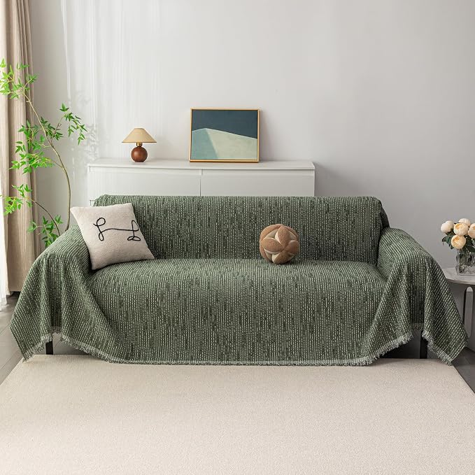 MYSKY HOME Couch Covers for 3 Cushion Couch Sofa, Sectional Couch Cover L Shape Chenille Couch Cushion Covers for Pets, Furniture Protector Cover for Dogs, Kids, 71"X150", Moss Green - Image 2