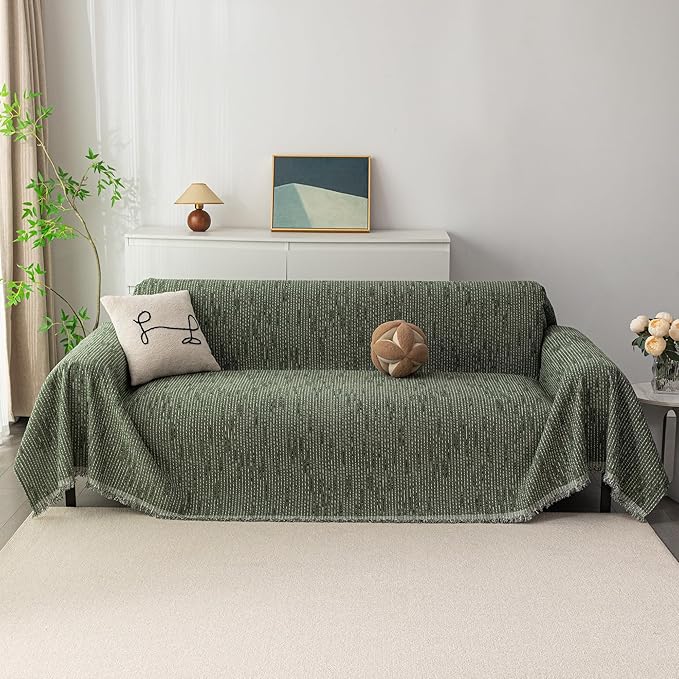MYSKY HOME Couch Covers for 3 Cushion Couch Sofa, Sectional Couch Cover L Shape Chenille Couch Cushion Covers for Pets, Furniture Protector Cover for Dogs, Kids, 91"X150", Moss Green - Image 2