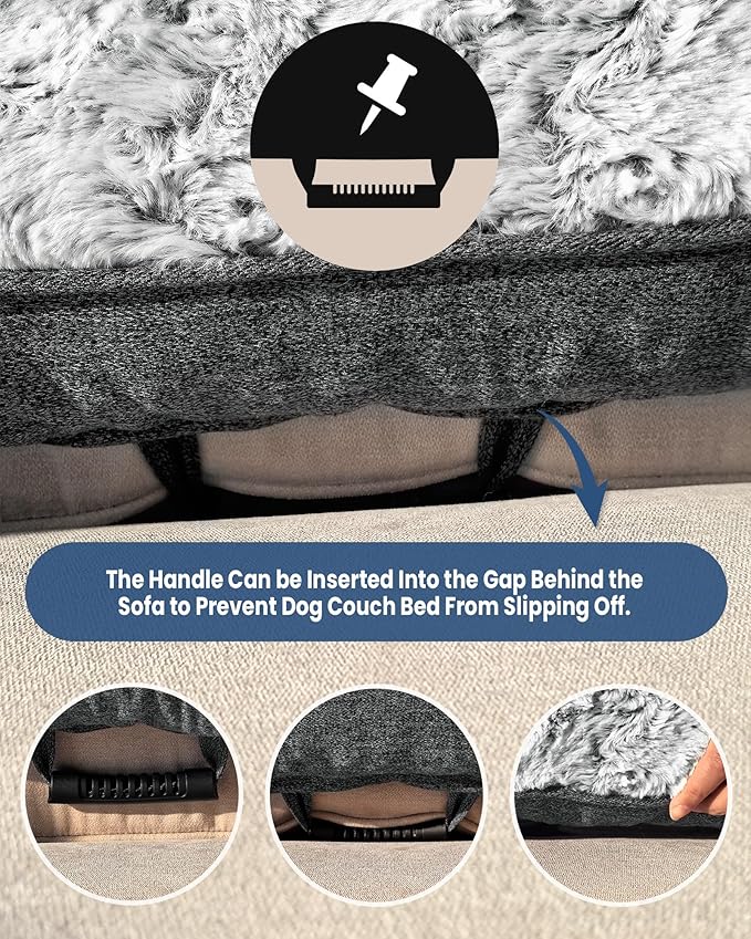 Calming Large Dog Couch Bed, Waterproof Memory Foam with Durable Fluffy Fuzzy Mats, Washable Removable Cover Protector for Sofa, Bedside, Gift, 41 x 37 Inches, Dark Grey - Image 3