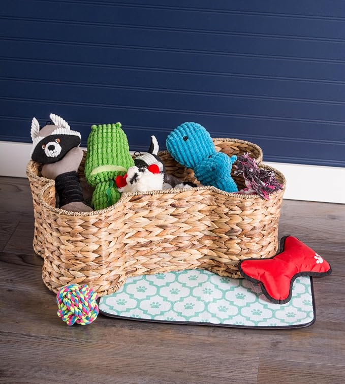 Bone Dry Pet Storage Collection, Bone Shape Hyacinth Toy Basket, Natural, Medium - 21x13x8" - Image 4