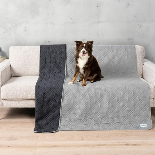 PetAmi Waterproof Bed Cover for Dogs, Pet Blanket Couch Cover, Reversible Furniture Cover Sofa Protector for Pet Cat Bed, Washable Dog Blanket for Seat, 68x82 Light Gray by PetAmi