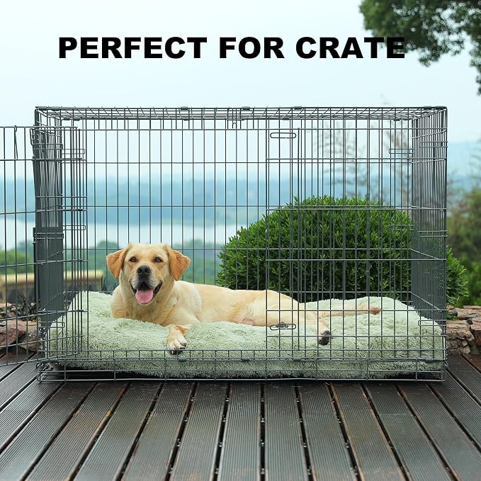 Bedfolks Waterproof Crate Bed, Plush Dog Kennel Pad with Removable Cover, Faux Fur, Washable, 41"x27", Sage Green - Image 3