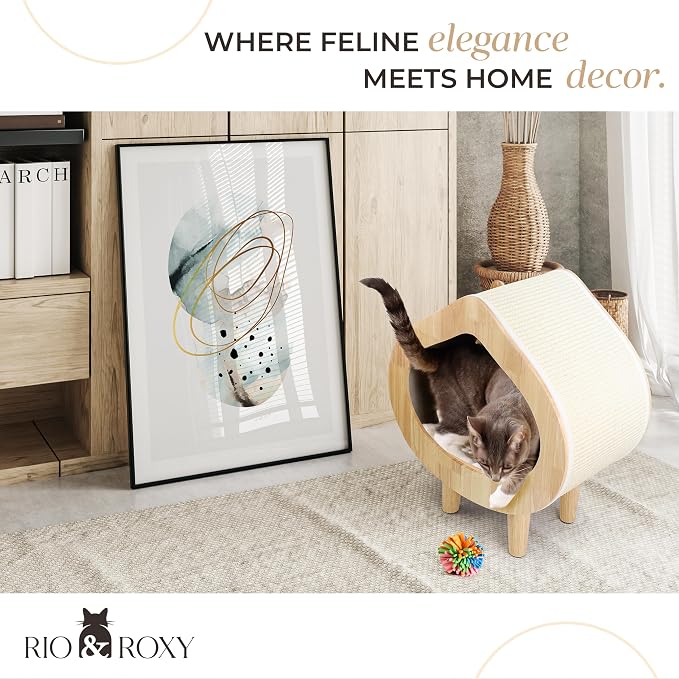 Luxury Cat Cave Bed & Scratching Condo for Indoor Cats - Modern & Cozy Cat Beds & Hideout - Kitty Bed & Furniture - No Assembly Required - Image 4