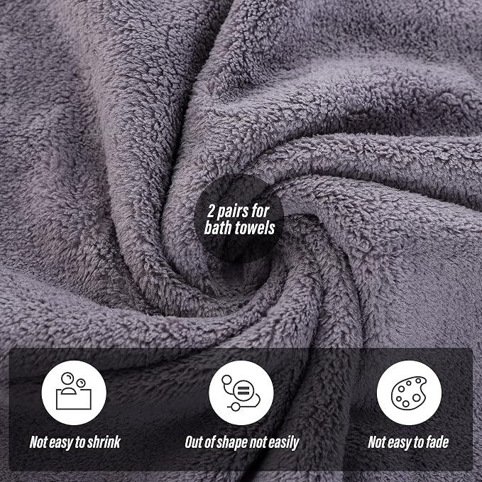 MOONQUEEN 2 Pack Premium Bath Towel Set - Quick Drying - Microfiber Coral Velvet Highly Absorbent Towels - Multipurpose Use as Bath Fitness, Bathroom, Shower, Sports, Yoga Towel (Grey) - Image 4