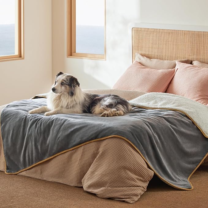 Bedsure Waterproof Blanket for Bed Soft Sherpa Fleece Throw,Twin 80"x60" | Plush Cozy Calming Reversible Dog Blankets for Large Senior Dogs,Warm Bed Couch Cover,Pet Furniture Protector,Grey by Unknown