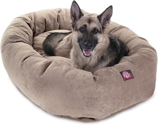Majestic Pet 52 Inch Micro Velvet Calming Dog Bed Washable – Cozy Soft Round Dog Bed with Spine for Head Support - Fluffy Donut Puppy Mat 52x35x11 (inch) X- Large - Pearl (2025) by MajesticPet