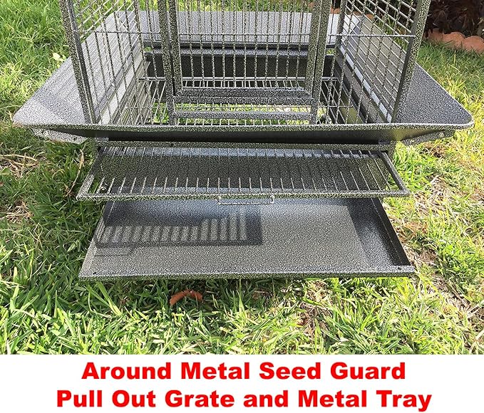 Large Elegant Wrought Iron Open Dome Play Top Bird Parrot Cage, Include Metal Seed Guard Solid Metal Feeder Nest Doors - Image 7
