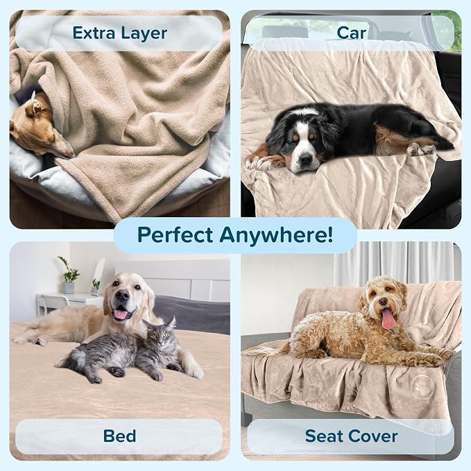 PETMAKER Dog Blanket - 80x100in Reversible Sherpa Blanket - Throw Blankets for Bed, Couch, Crate, or Car - Machine Washable Puppy Essentials (Tan) - Image 6