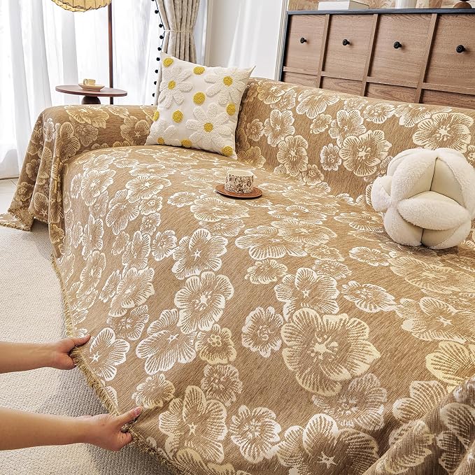 ROOMLIFE Boho Couch Covers for Sofa Washable for 3 Cushion Couch Chenille | Furniture Protector Sofa Couch Cover for Dogs, Soft Breathable Sofa Slipcover, Couch Throw Blankets with Tassels 71''X134'' - Image 3
