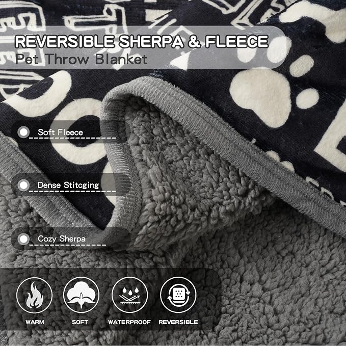 Waterproof Dog Blankets Pet Blanket, 30"x40" Cat Blanket for Indoor Cats, Soft Fluffy Sofa Car Bed Protector, Reversible Sherpa Fleece Puppy Blanket for Small Medium Dogs(Letters) - Image 4