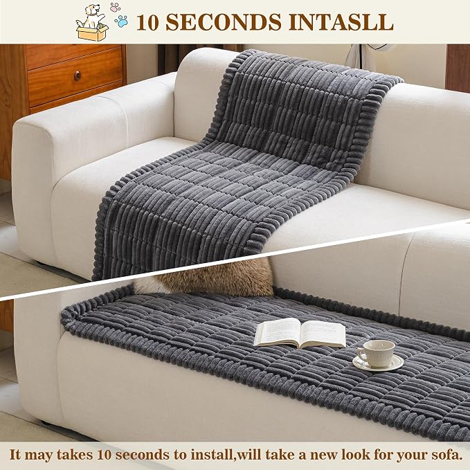 MYSKY HOME Couch Covers for 3-4 Cushion Sofa Pet Friendly, Couch Cover for Dogs, Sofa Covers for Pets Washable, Soft Non-Slip Sofa Slipcovers Furniture Protector Covers, Dark Grey, 27.6" x 82.7" - Image 8