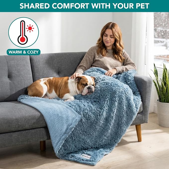 PetAmi Waterproof Dog Blanket for Couch, Bed & Furniture,Reversible Sherpa & Faux Fur Pet Blanket, Leakproof Blanket for Puppy Cat, Washable Soft Calming Pet Couch Protector (29x40, Light Blue) - Image 6