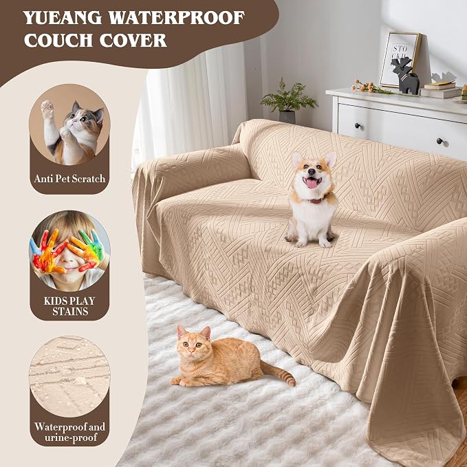 Waterproof Couch Cover, Reversible, Pet-Friendly, Washable and Anti-Slip Sofa Covers for Sofa Protection with 2 Cushions, Ideal Sofa Slipcovers for Dogs and Cats (71×102in/Khaki) - Image 5