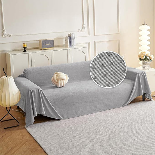 MYSKY HOME Couch Cover Sofa Covers for 3 Cushion Couch, Dog Couch Covers Protector for Sectional Sofa, Non Slip Soft Sofa Slipcover Modern Furniture Protector for Pet, 91" x 134", Light Grey by MYSKYHOME