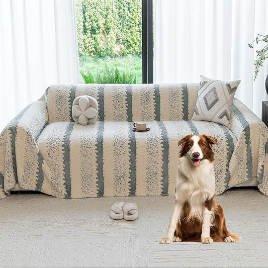 Sherpa Fleece Oversized Couch Cover for 3-4 Cushion Sofa, Gray 71" x 150" - Pet Proof Sofa Covers Heavy Duty Scratch Resistant Pet Friendly Furniture Cover - Easy Install, Machine Washable by YAJUEHOMETEXTILES