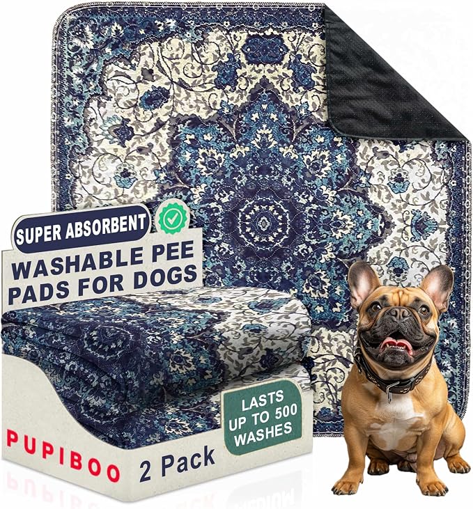 PUPIBOO Washable Pee Pads for Dogs & Cats 54x 54 Super Absorbent Reusable Puppy Training Pads - 100% Waterproof, Leak-Proof, Non-Slip Pet Pads for Housebreaking, Whelping & Indoor Floor Protection by PUPIBOO